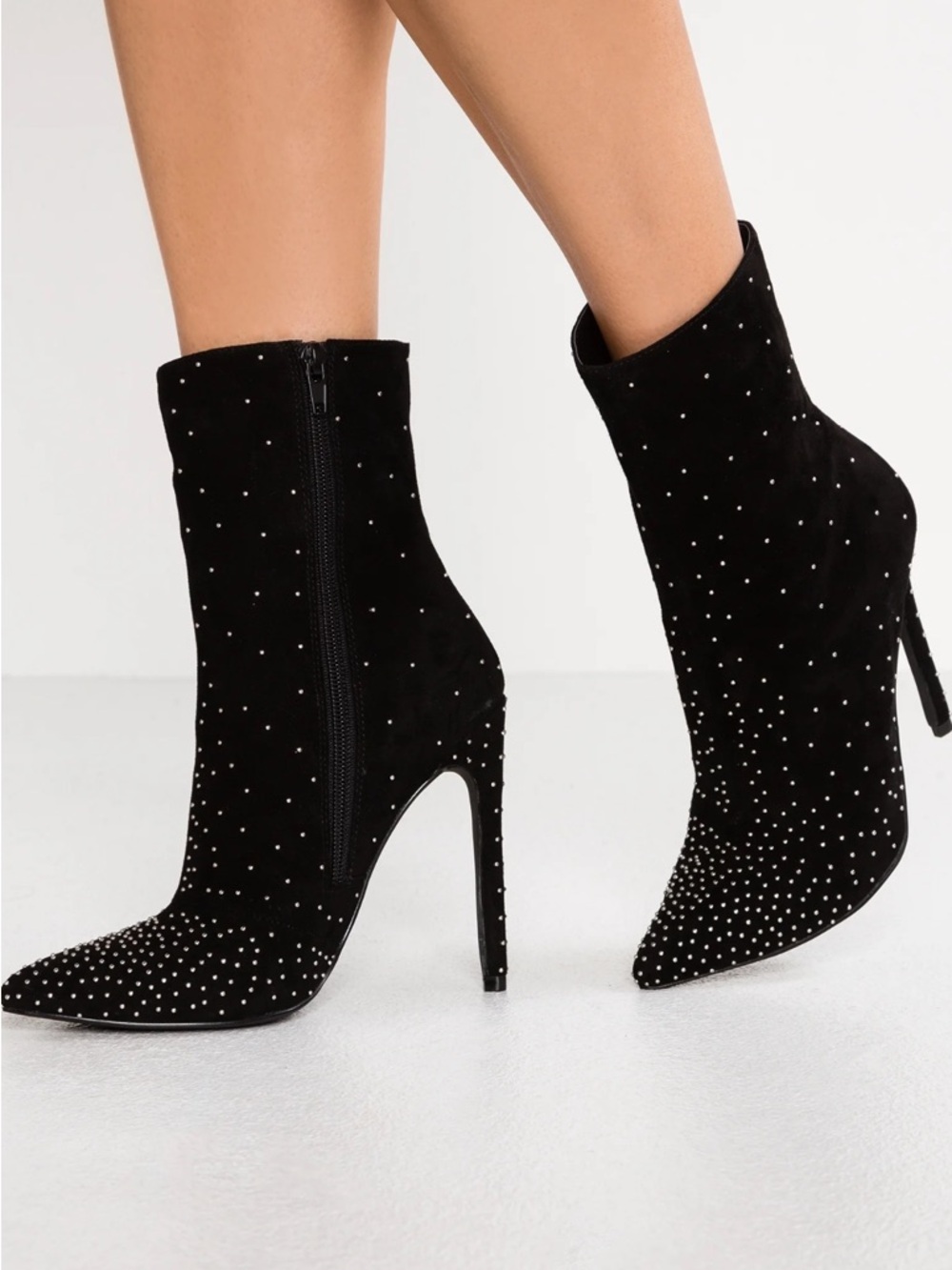 Steve Madden Leather Black Crystal-Embellished Pointed Toe Stiletto Ankle Boots